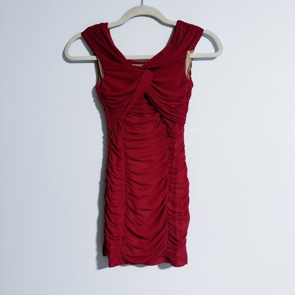 Majorelle - Dark Red Ruched Bodycon Mini Dress - Picture 1 of 3